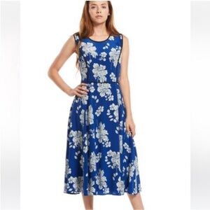 J. Peterman silk blue floral piped Midi dress size 4 Sleevelees